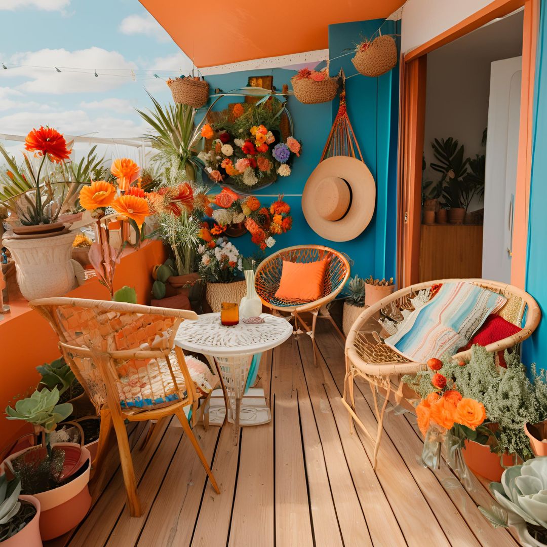 zelený balkon v boho stylu